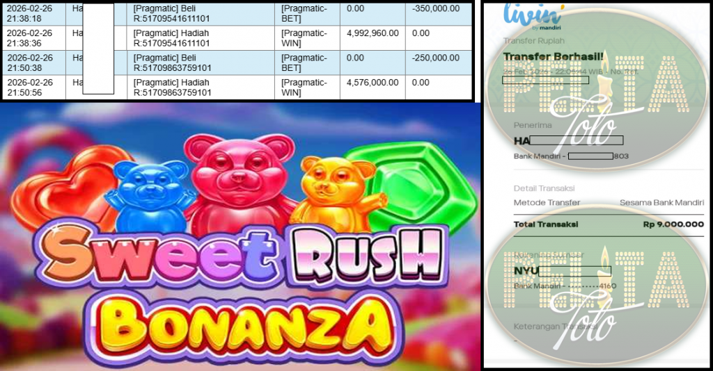 PELITATOTO JACKPOT PRAGMATIC Gaming ” Sweet Rush Bonanza” ‌‌‌‌‌‌‌‏Rp 9,000,000,- LUNAS