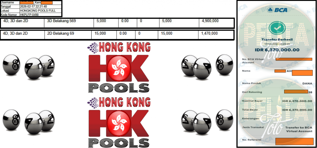 PELITATOTO JACKPOT PASARAN HONGKONG POOLS ”9569” ‏Rp 6,370,000,- LUNAS