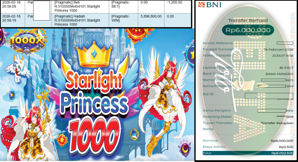 KISARAN4D JACKPOT PRAGMATIC Gaming ”Starlight Princess 1000” ‏Rp 6,000,000,- LUNAS