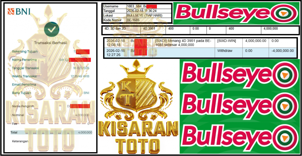 KISARANTOTO JACKPOT PASARAN BULLSEYE ”3951” ‌‌‌‌‌‌‌‏Rp 4,000,000,- LUNAS