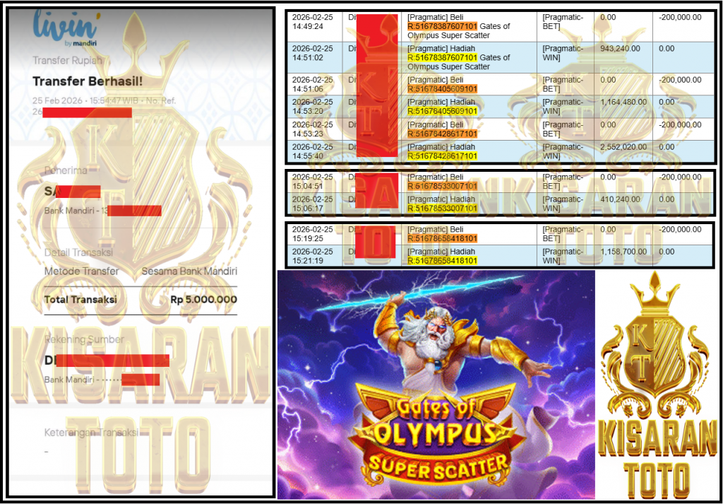 KISARANTOTO JACKPOT PRAGMATIC Gaming ”Gates of Olympus Super Scatter” ‌‌‌‌‌‌‌‏Rp 5,000,000,- LUNAS