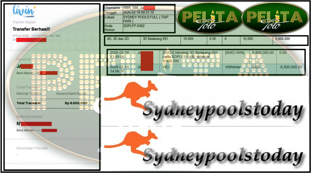 PELITATOTO JACKPOT PASARAN SYDNEY POOLS ”7091” ‌‌‌‌‌‌‌‏Rp 8,500,000,- LUNAS