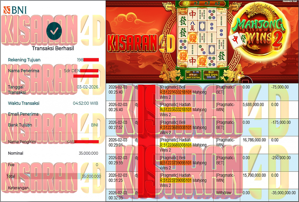 KISARAN4D JACKPOT PRAGMATIC Gaming ”Mahjong Wins 2” ‌‌‌‌‌‌‌‏Rp 35,000,000,- LUNAS