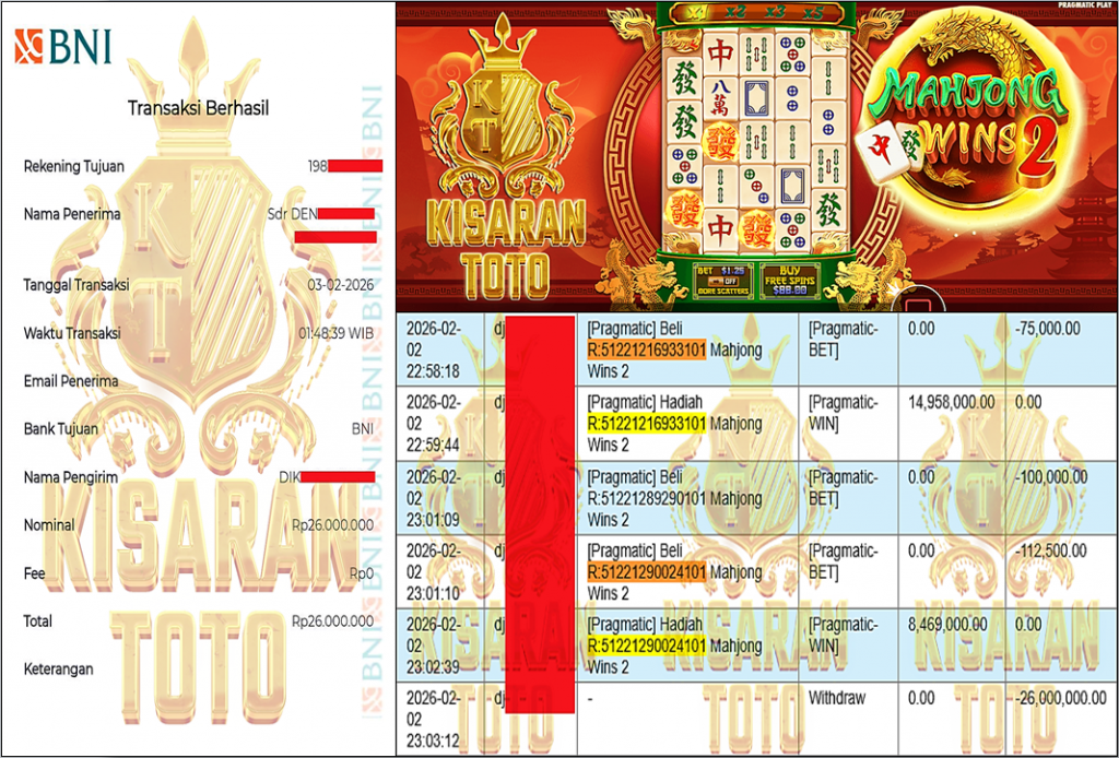 KISARANTOTO JACKPOT PRAGMATIC Gaming ”Mahjong Wins 2” ‌‌‌‌‌‌‌‏Rp 26,000,000,- LUNAS