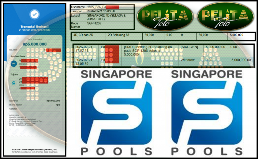 PELITATOTO JACKPOT PASARAN SINGAPORE ”5888” ‌‌‌‌‌‌‌‏Rp 5,000,000,- LUNAS