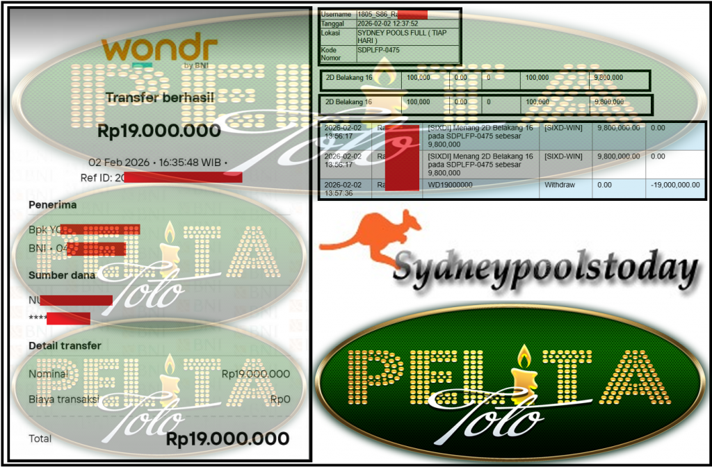 PELITATOTO JACKPOT PASARAN SYDNEY POOLS ”9316” ‌‌‌‌‌‌‌‏Rp 19,000,000,- LUNAS