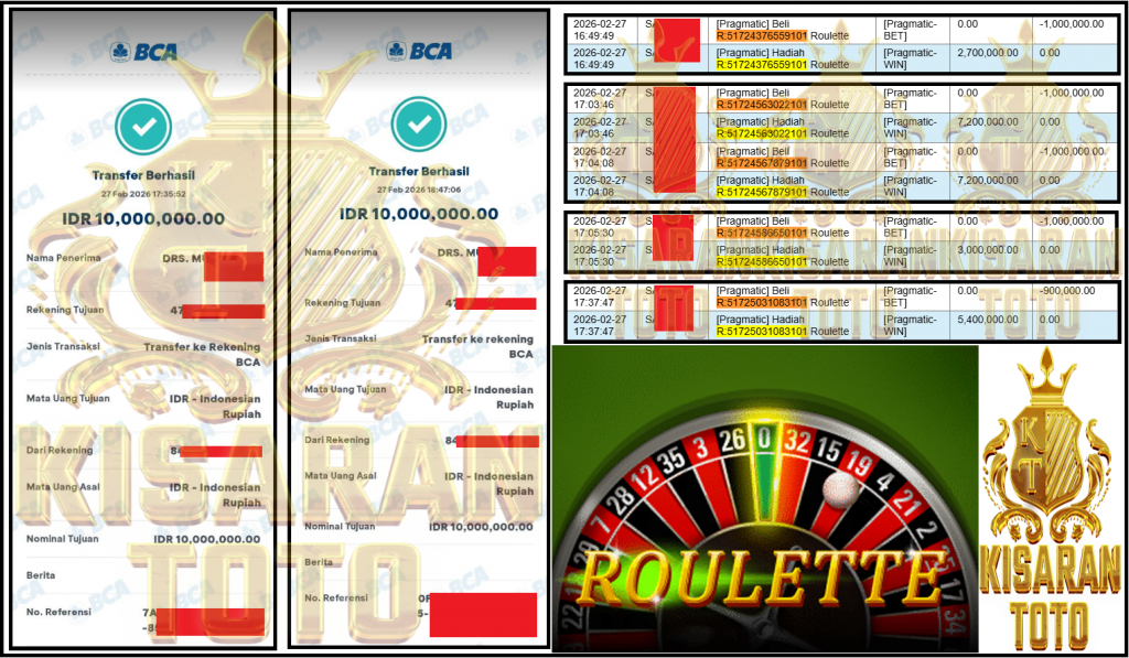 KISARANTOTO JACKPOT PRAGMATIC Gaming ”Roulette” ‌‌‌‌‌‌‌‏Rp 20,000,000,- LUNAS