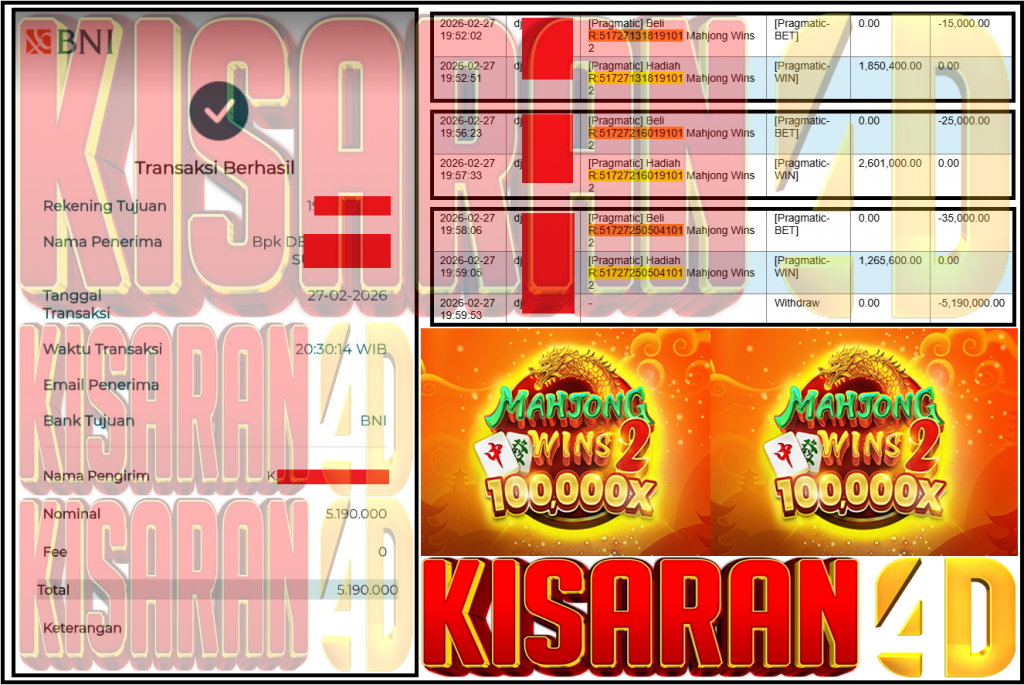 KISARAN4D JACKPOT PRAGMATIC Gaming ”Mahjong Wins 2” ‌‌‌‌‌‌‌‏Rp 5,190,000,- LUNAS