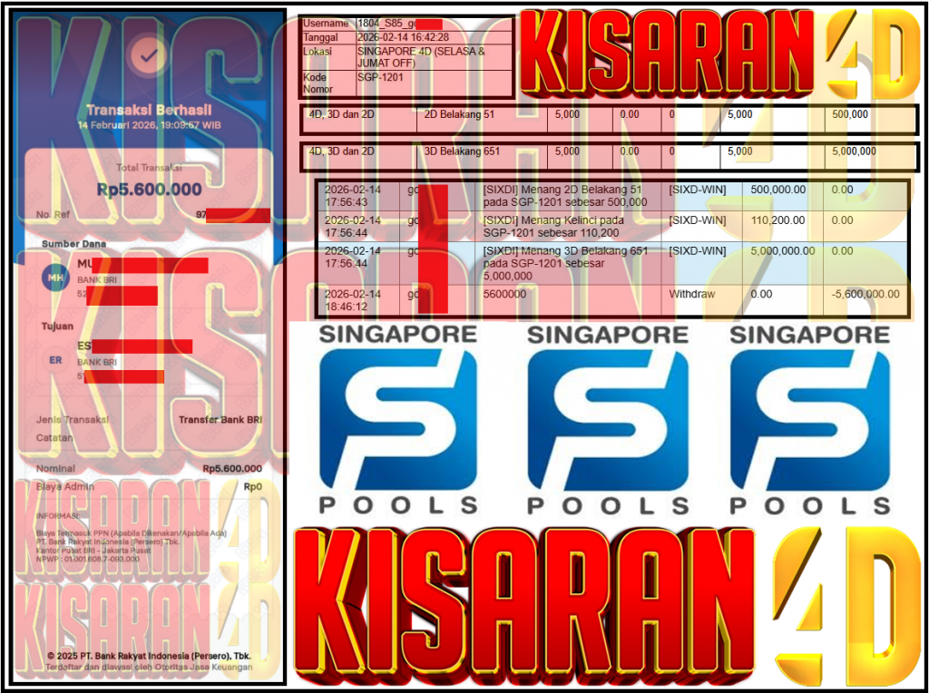 KISARAN4D JACKPOT PASARAN SINGAPORE ”9651” ‌‌‌‌‌‌‌‏Rp 5,600,000,- LUNAS