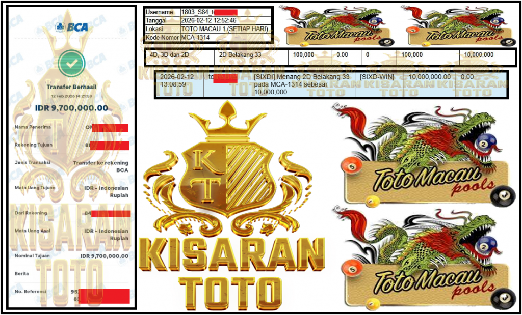 KISARANTOTO JACKPOT PASARAN TOTO MACAU 1 ”4833” Rp 9,700,000,- LUNAS