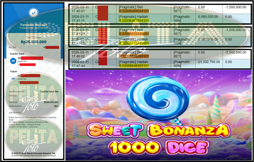 PELITATOTO JACKPOT PRAGMATIC Gaming ”Sweet Bonanza 1000 Dice” ‌‌‌‌‌‌‌‏Rp 25,000,000,- LUNAS
