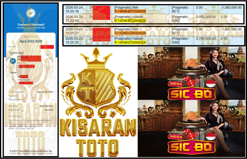 KISARANTOTO JACKPOT PRAGMATIC Gaming ”Indonesian Mega Sic Bo” Rp 5,000,000,- LUNAS