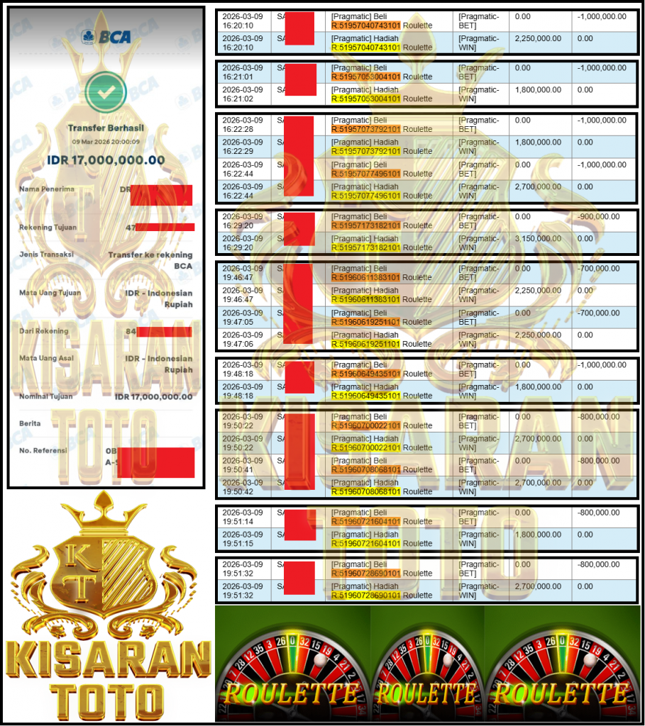KISARANTOTO JACKPOT PRAGMATIC Gaming ”Roulette” ‌‌‌‌‌‌‌‏Rp 17,000,000,- LUNAS