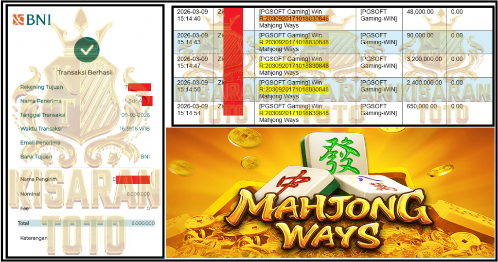 KISARANTOTO JACKPOT PGSOFT Gaming ”Mahjong Ways” ‌‌‌‌‌‌‌‏Rp 6,000,000,- LUNAS