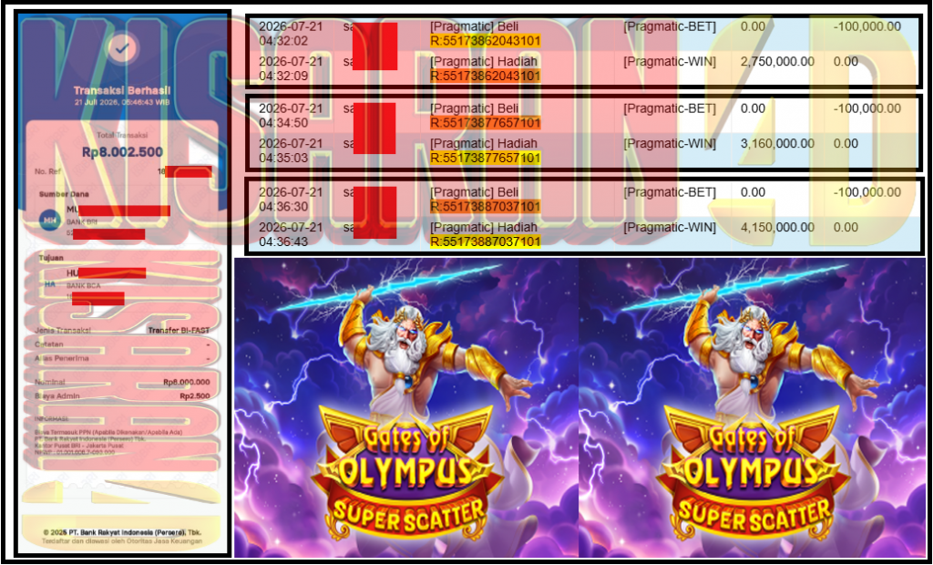 KISARAN4D JACKPOT PRAGMATIC Gaming ”Gates of Olympus Super Scatter” ‌‌‌‌‌‌‌‏Rp 8,000,000,- LUNAS