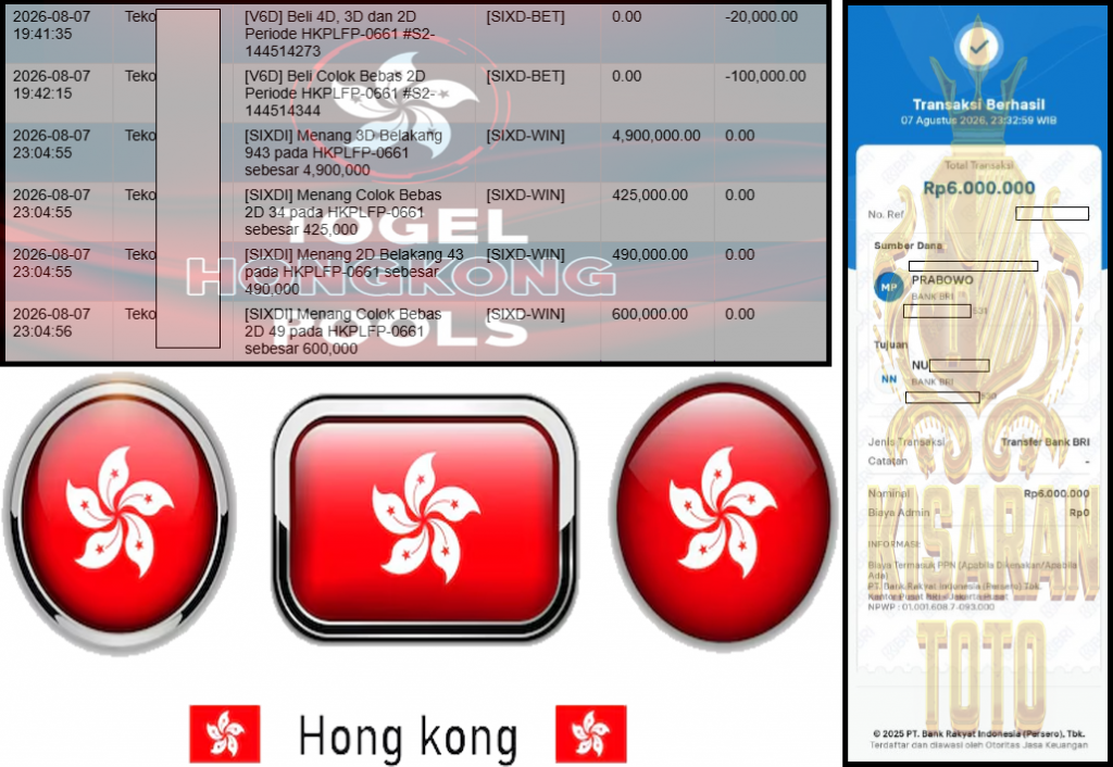 KISARANTOTO JACKPOT PASARAN HONGKONG POOLS (TIAP HARI)”9943” ‌‌‌‌‌‌‌‏Rp 6,000,000,- LUNAS