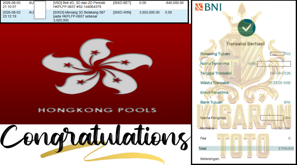 KISARANTOTO JACKPOT PASARAN HONGKONG POOLS (TIAP HARI)”0087” ‌‌‌‌‌‌‌‏Rp 3,700,000,- LUNAS