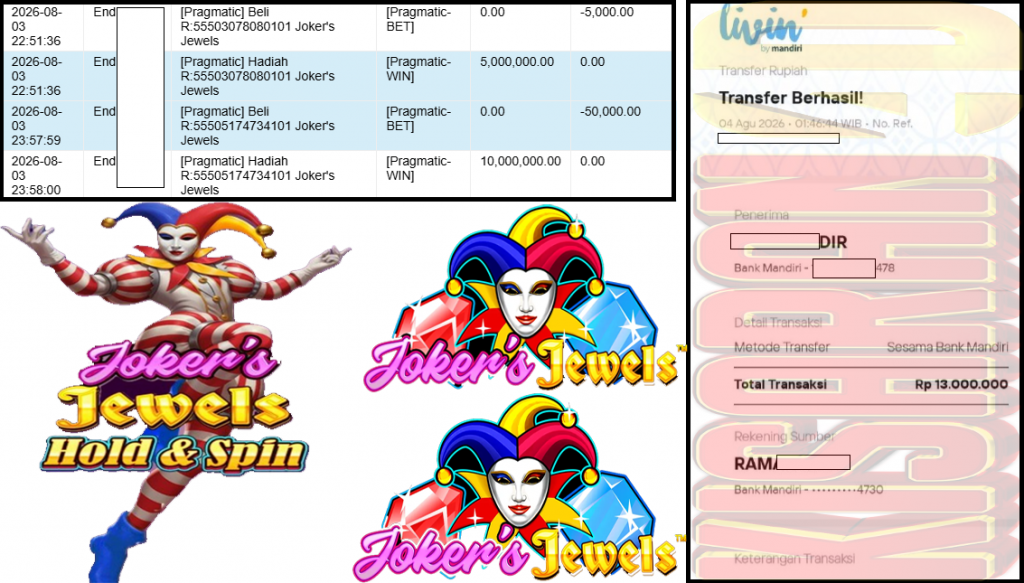 KISARAN4D JACKPOT PRAGMATIC Gaming ”Joker’s Jewels” ‌‌‌‌‌‌‌‏Rp 13,000,000,- LUNAS