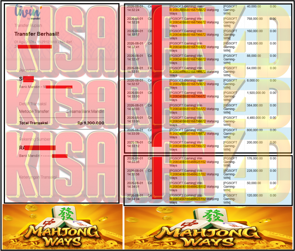 KISARAN4D JACKPOT PGSOFT Gaming ”Mahjong Ways” ‌‌‌‌‌‌‌‏Rp 9,200,000,- LUNAS