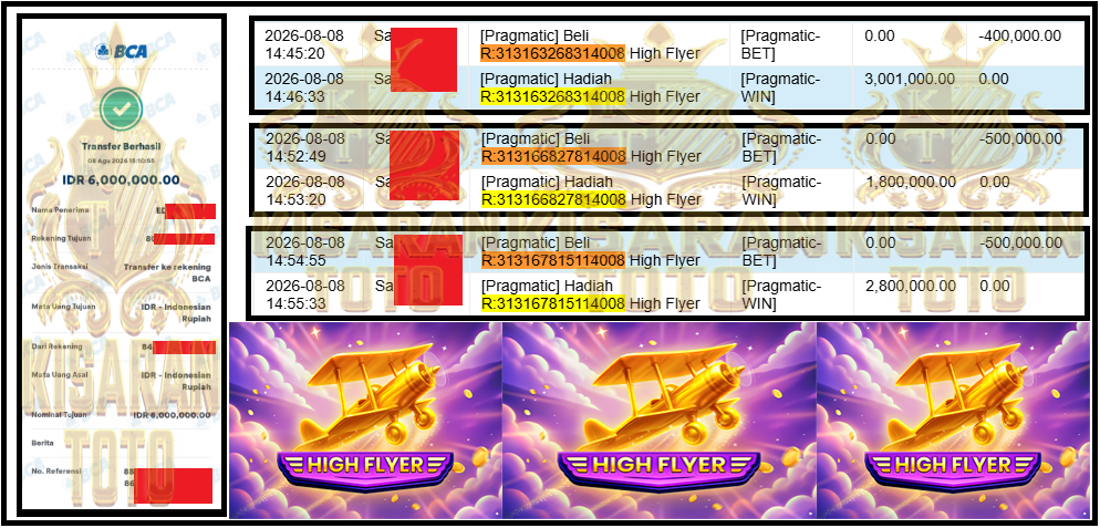 KISARANTOTO JACKPOT PRAGMATIC Gaming ”High Flyer” ‌‌‌‌‌‌‌‏Rp 6,000,000,- LUNAS