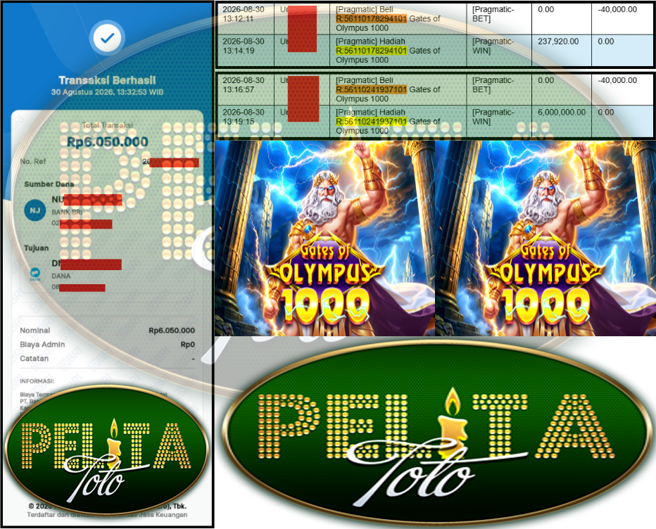PELITATOTO JACKPOT PRAGMATIC Gaming ”Gates of Olympus 1000” Rp 6,050,000,- LUNAS