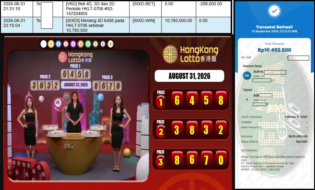 PELITATOTO JACKPOT PASARAN HONGKONG LOTTO ”6458” Rp 10,400,000,- LUNAS
